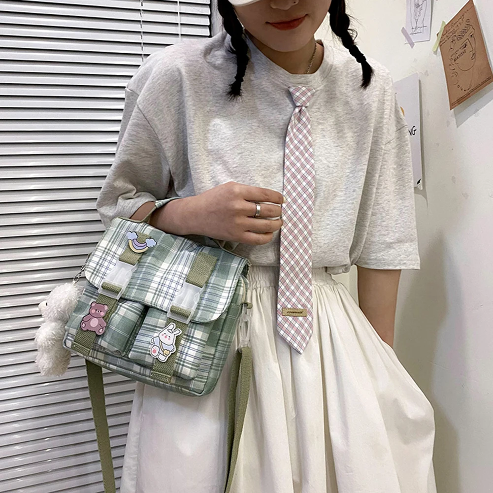 

Сумка через плечо в японском стиле для девочек, студенческая сумка-мессенджер, милая клетчатая сумка JK для кампуса, студенческая сумка-клатч
