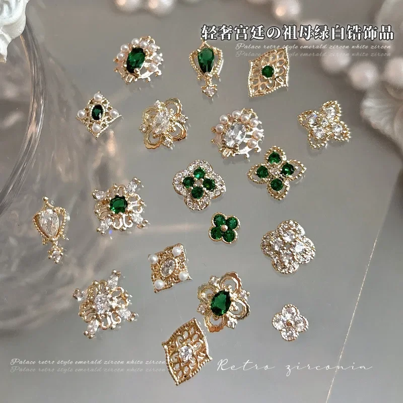 Xi Fei Hui Palace 네일아트 지르콘 쥬얼리, 네잎 합금, 할로우 다이아몬드 네일 액세서리