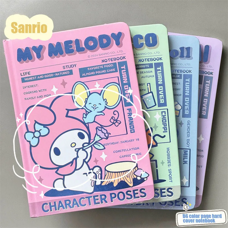 Sanrio Kawaii Cinnamorol Pochacco Kuromi B6 Color Page Notebook Cute Cartoon School Supplies Stationery Notepad Girls Gift