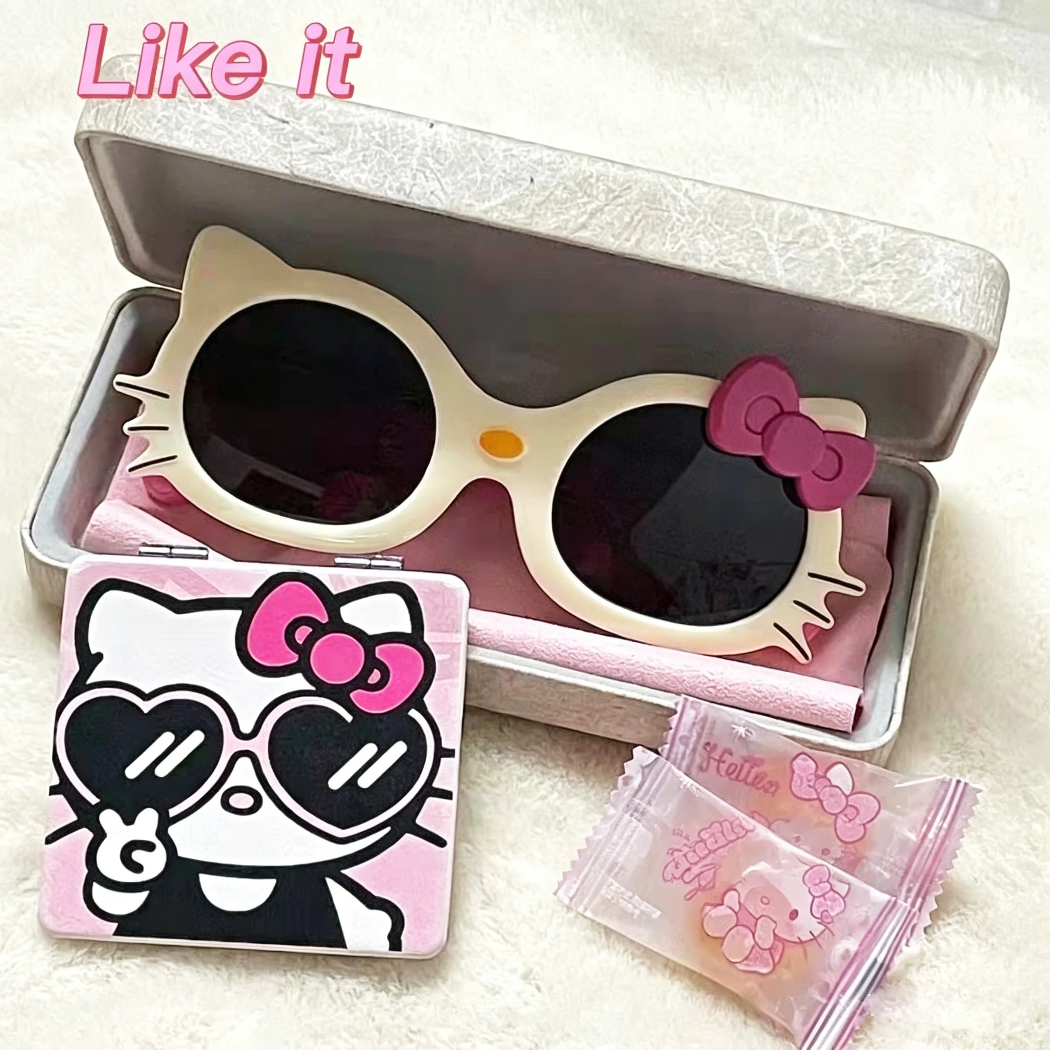 New Hello Kitty Cat-Eye Sunglasses UV400 Protection Cartoon Bow Design Eyewear for Festival Party Outdoor Photograph