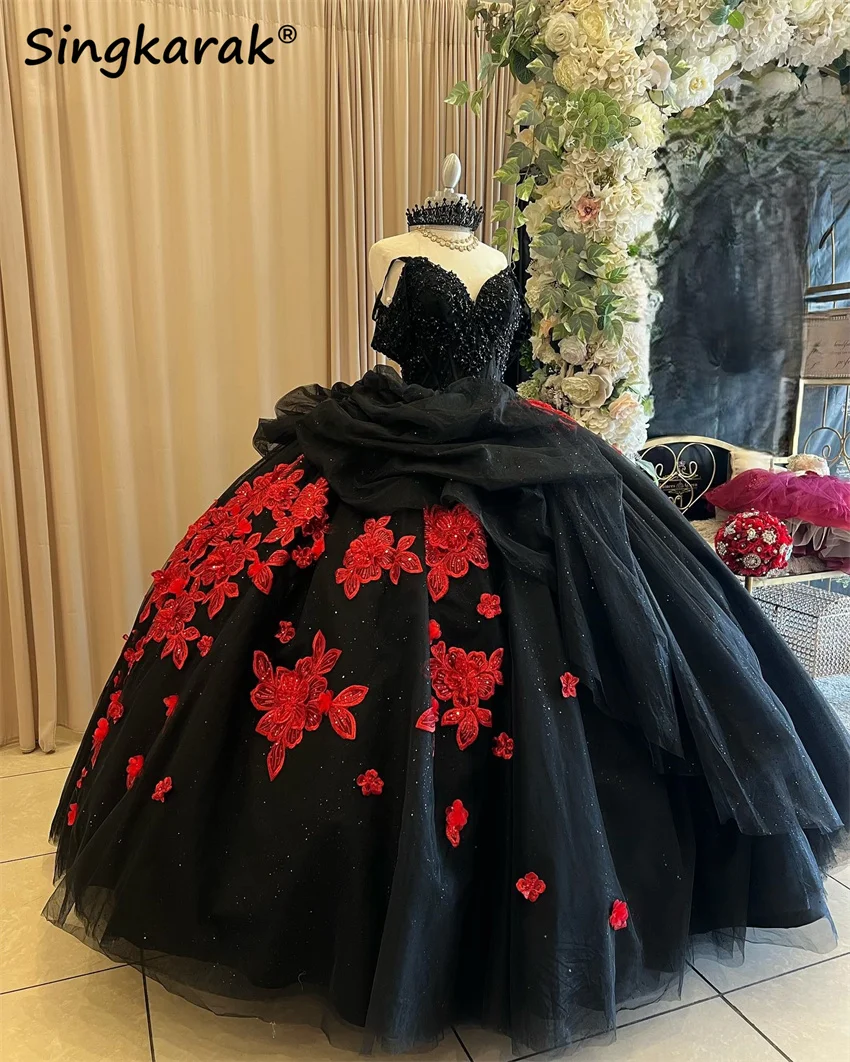 Exquisite Black Quinceanera Dresses 2024  Bead Diamonds Applique Graduation Dresses Birthday Gown Sweet 16 Dress Customized 