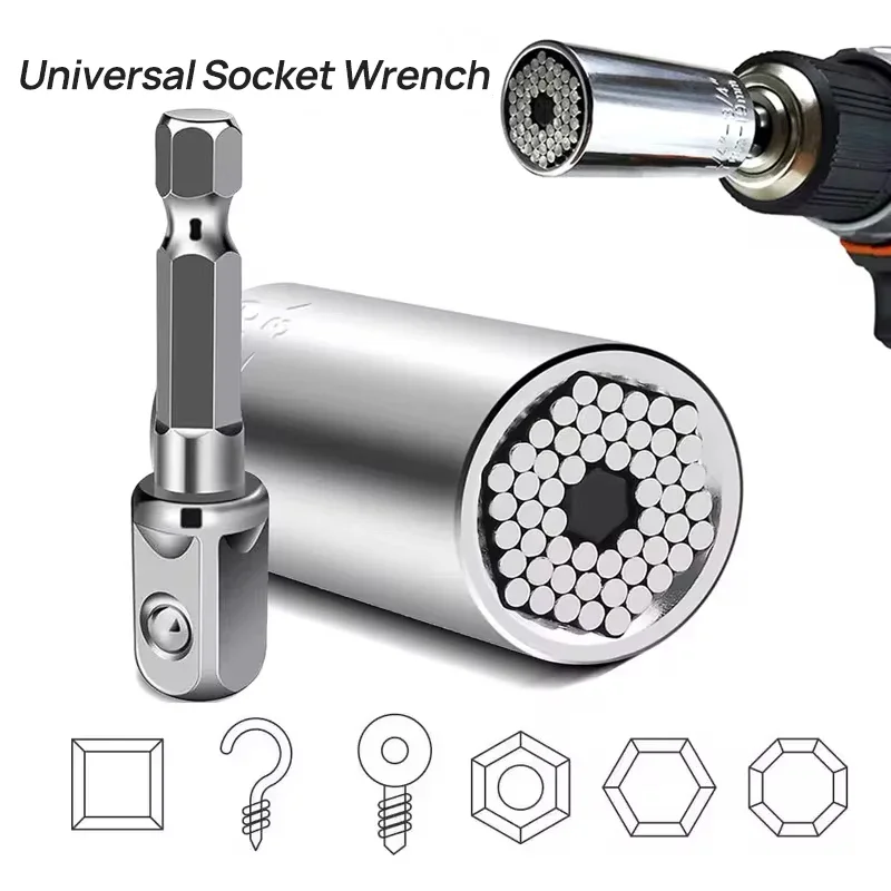 

Multifunctional Silvery 7 to 19mm Magic Socket Multi Purpose Wrench Extension Rod Electric Hand Drill Screw Tool Set