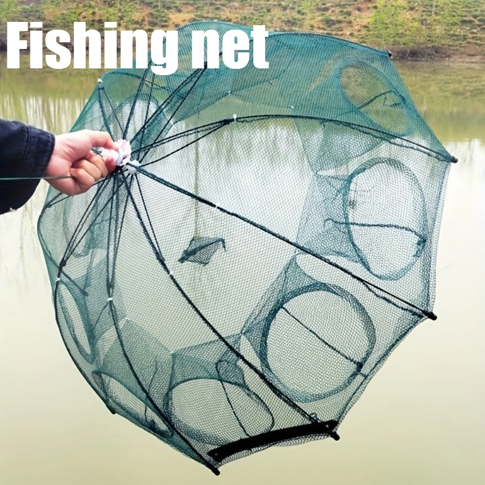 1PC 6Holes Foldable Polygonal Fishing Cage Umbrella Shaped Fishing Cage Fishing Net for Minnow Shrimp Crab Slobbergasts Fishing