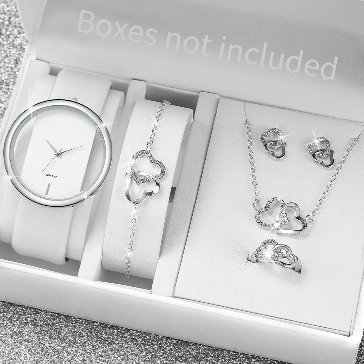 5PCS/Set Simple, transparent, creative, hollowed out, fashionable, atmospheric, leather belt, couple quartz watch