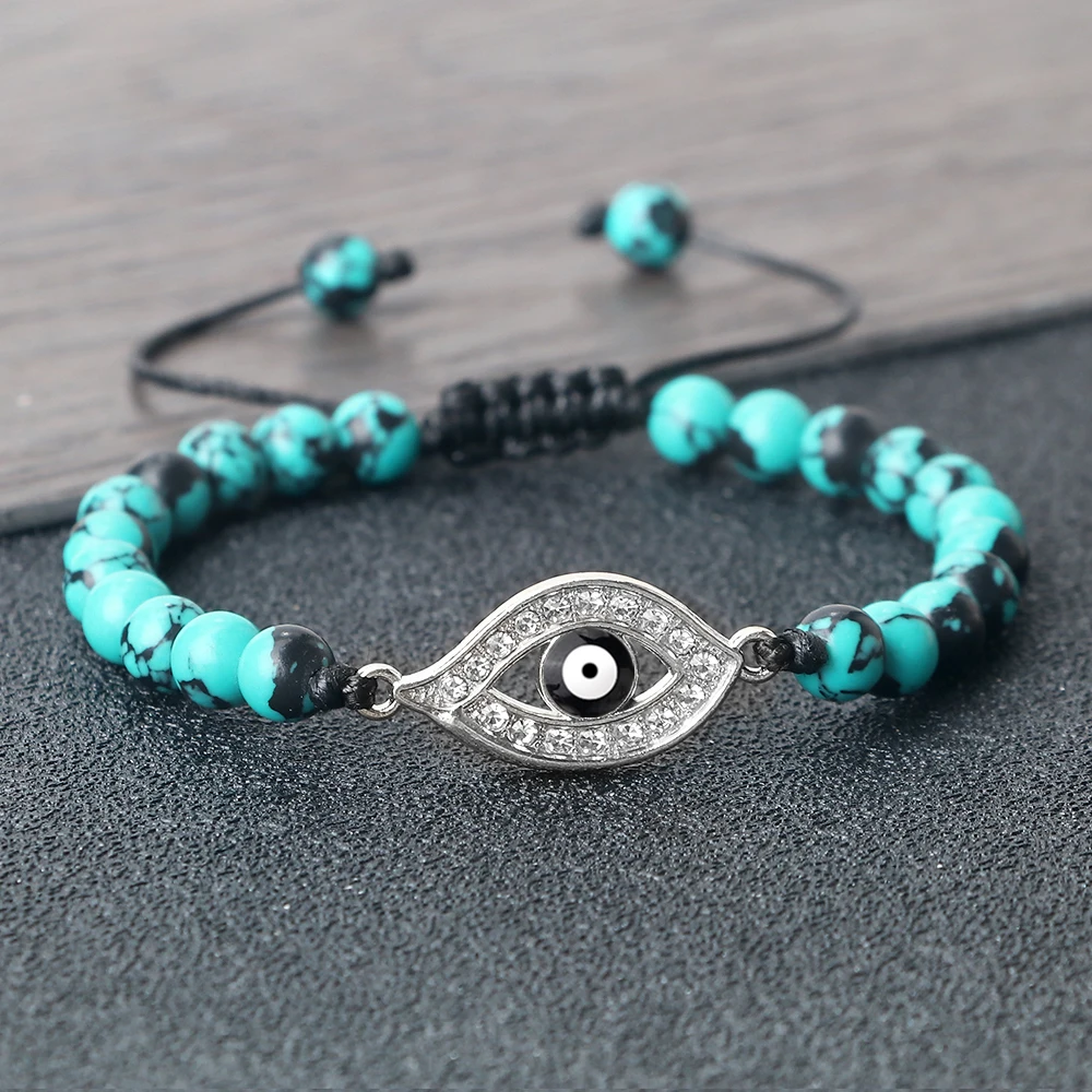 Fashion Black Evil Eye Natural Stone Bracelets Beaded Rope Chain Bangles Handmade Adjustable Knot Yoga Lucky Gifts For Women Men