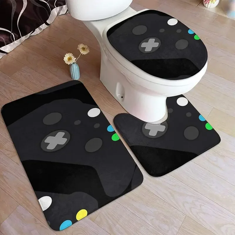 Gamer Video Game Controller Games Erdy Nerd Geek Bathroom Rug Mats 3-Piece Bath Mat Toilet Lid Cover Carpet Bath And Mat Set