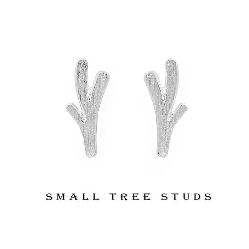 Chic and Elegant Minimalist S925 Silver Stud Earrings with Wire-drawing Branch Design, High-end Women's Fashion Jewelry