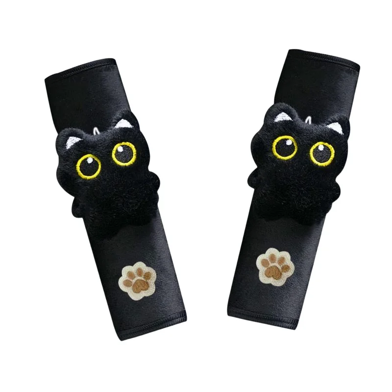 ~Universal Black Cat Seatbelt Shoulder Pad Soft Plush Car Safety Accessory For Relaxed And Safe Long Distance Drives