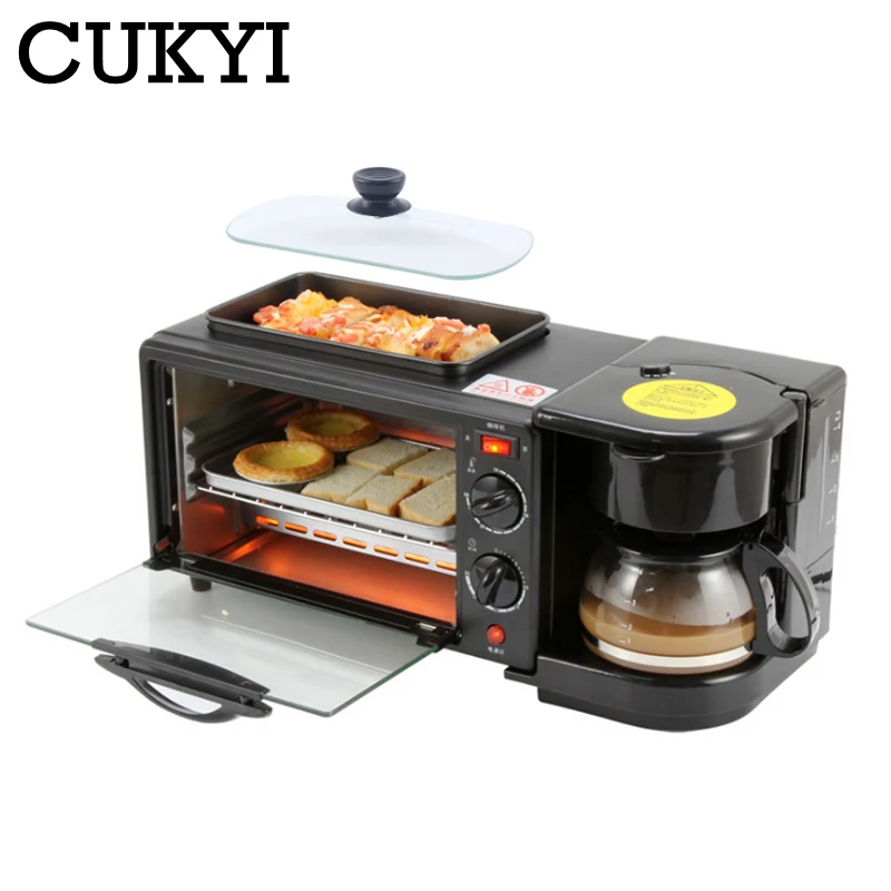 CUKYI Multifunction Breakfast Making Machine 3 in 1 Electric Coffee maker omelette frying pan bread pizza baking oven household