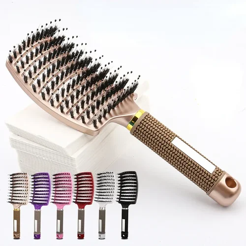 Cepillo para el cabello, peine para masaje del cuero cabelludo, cerdas y nailon, cepillo para el cabello rizado húmedo para desenredar, herramientas de estilismo para salón de peluquería