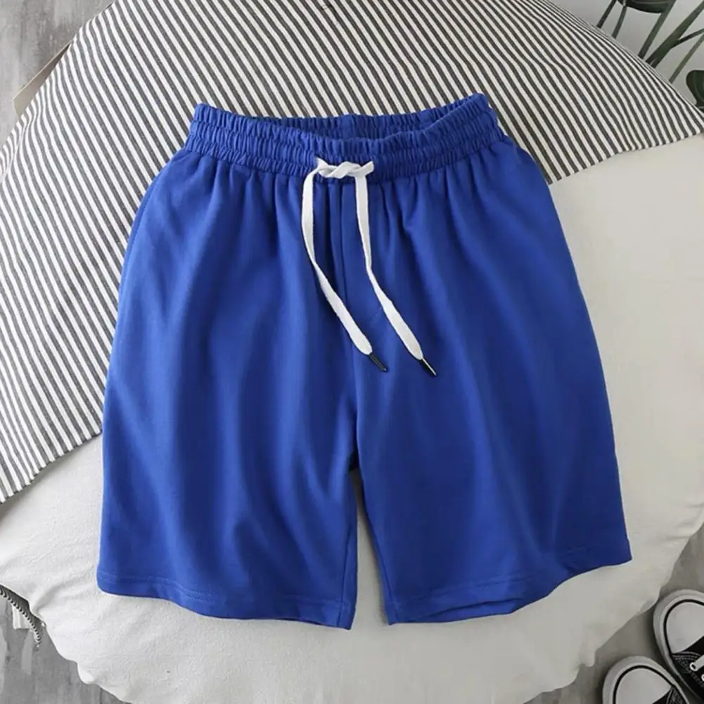 Men Shorts Solid Color Drawstring Summer High Stretch Elastic Waist Short Pants Sports Shorts Elastic Waist Knee Length Pants