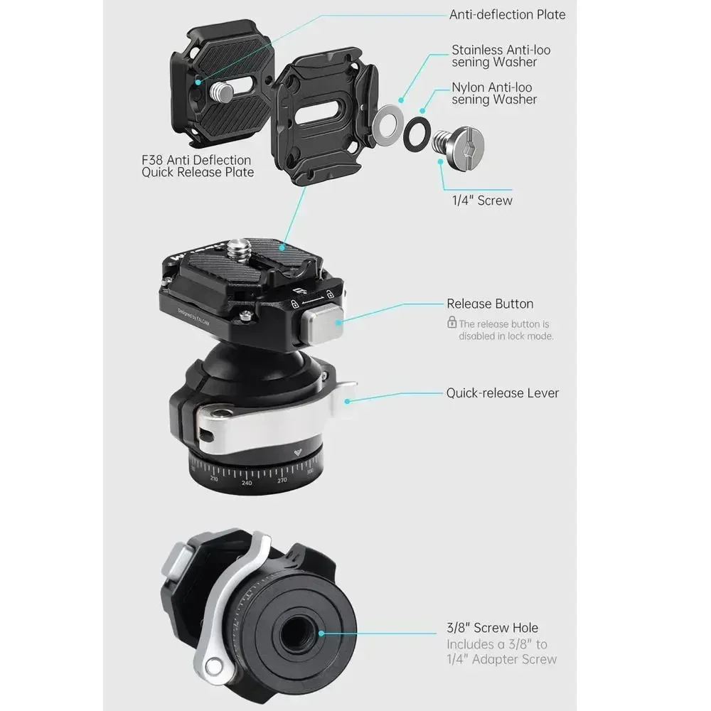 FALCAM F38B4908 F38 Cabeça esférica vertical com gatilho de liberação rápida (301)