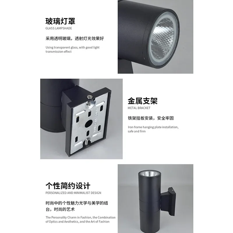 Preto cinza para cima para baixo luz de parede ao ar livre 6w 10 20 30 36 varanda jardim à prova dwaterproof água iluminação para casa ao ar livre corpo da lâmpada alumínio