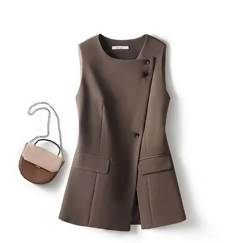 Temperament Women's Sleeveless Suit Vest Jacket 2026 Summer Ladies Irregular Waistcoat With lining  Loose Korean Female Tops