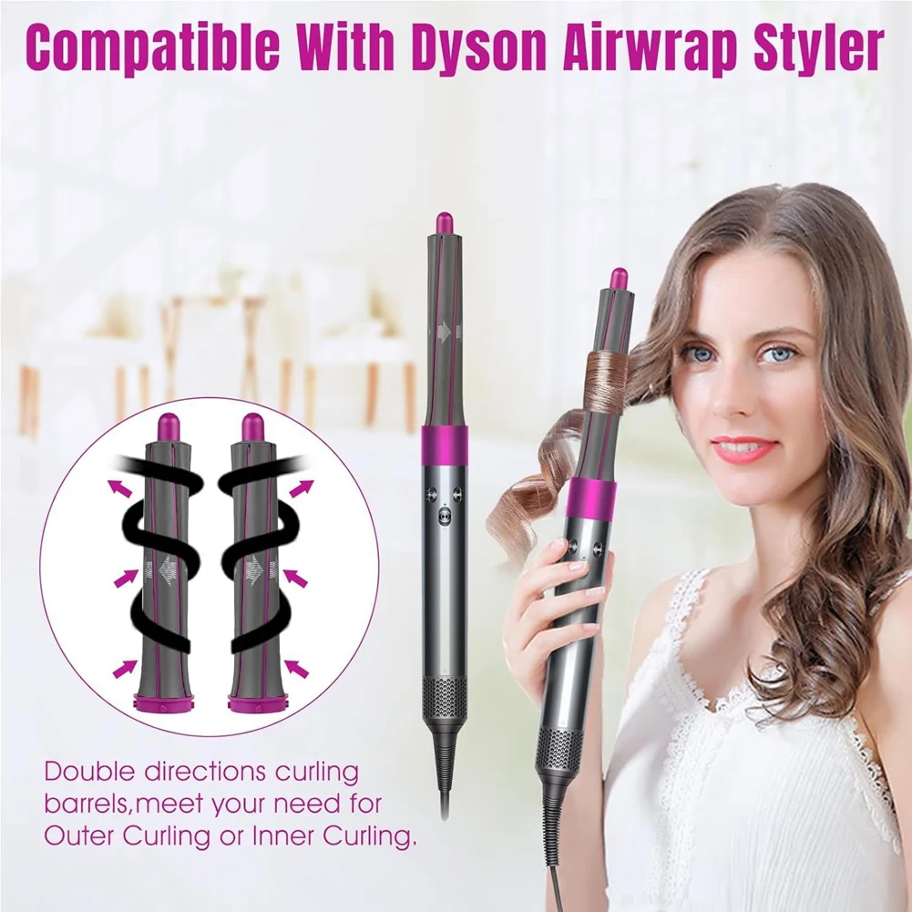 

B02C-Replacement Hair Tools- Hair Curling Iron Barrels& Round Brush Attachment For Dyson Supersonic Hair Dryer, 5 In 1 Set