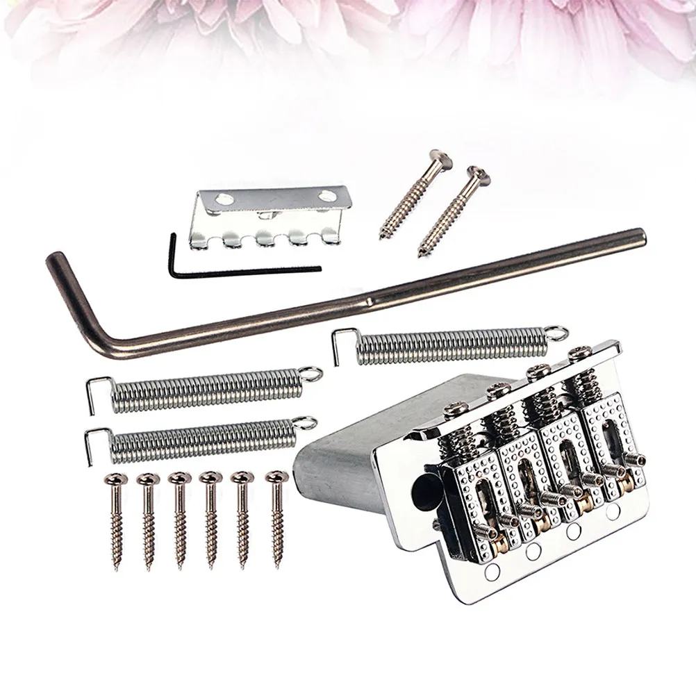 

4 String Metal Saddle Through Tremolo Bridge Kit for DIY Guitar Upgrade Precision Slotted Pre-Drilled Vintage Style Silver