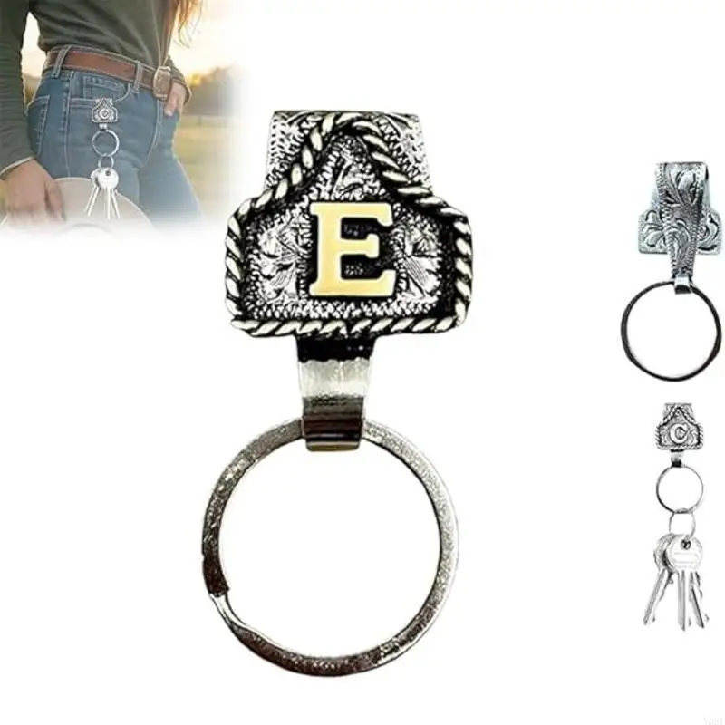 Western Cowboy Letter Keychain, Vintage Handmade Letter A-Zi Initial Keychain Clip, Personality Metal Chain for Belt Y08E
