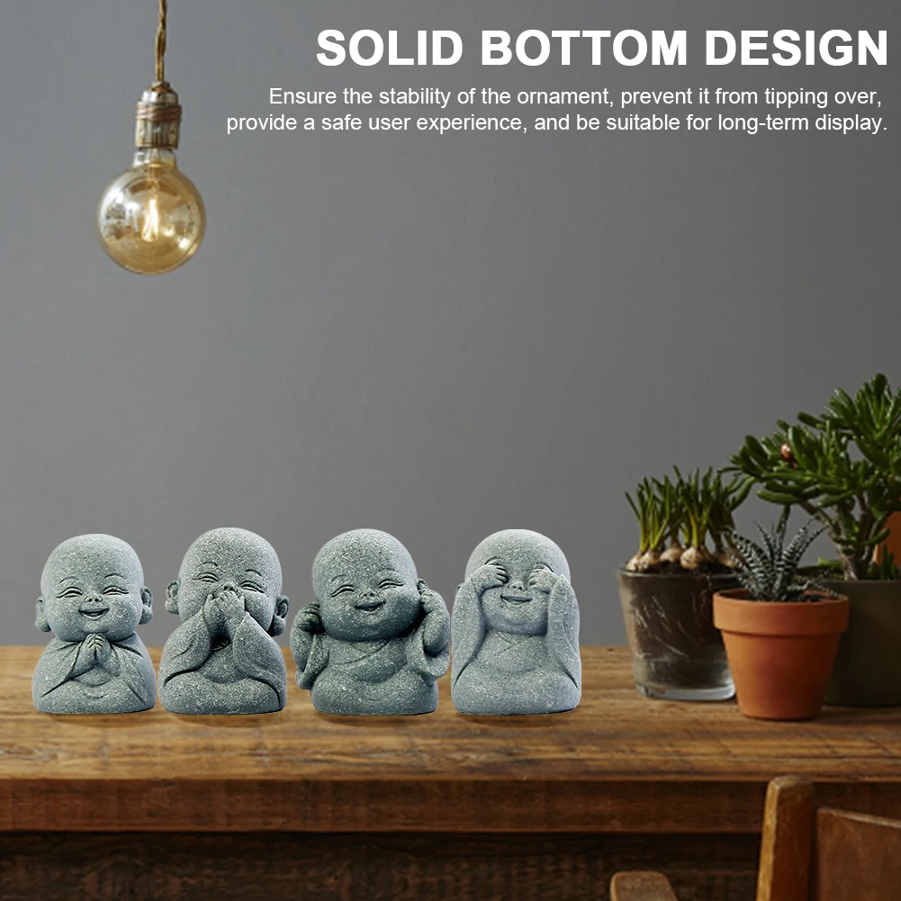 4 قطعة تمثال بوذا جميل صغير الراهب تمثال لطيف بوذا الراهب تمثال للمنزل مكتب سيارة خزان الأسماك ديكور