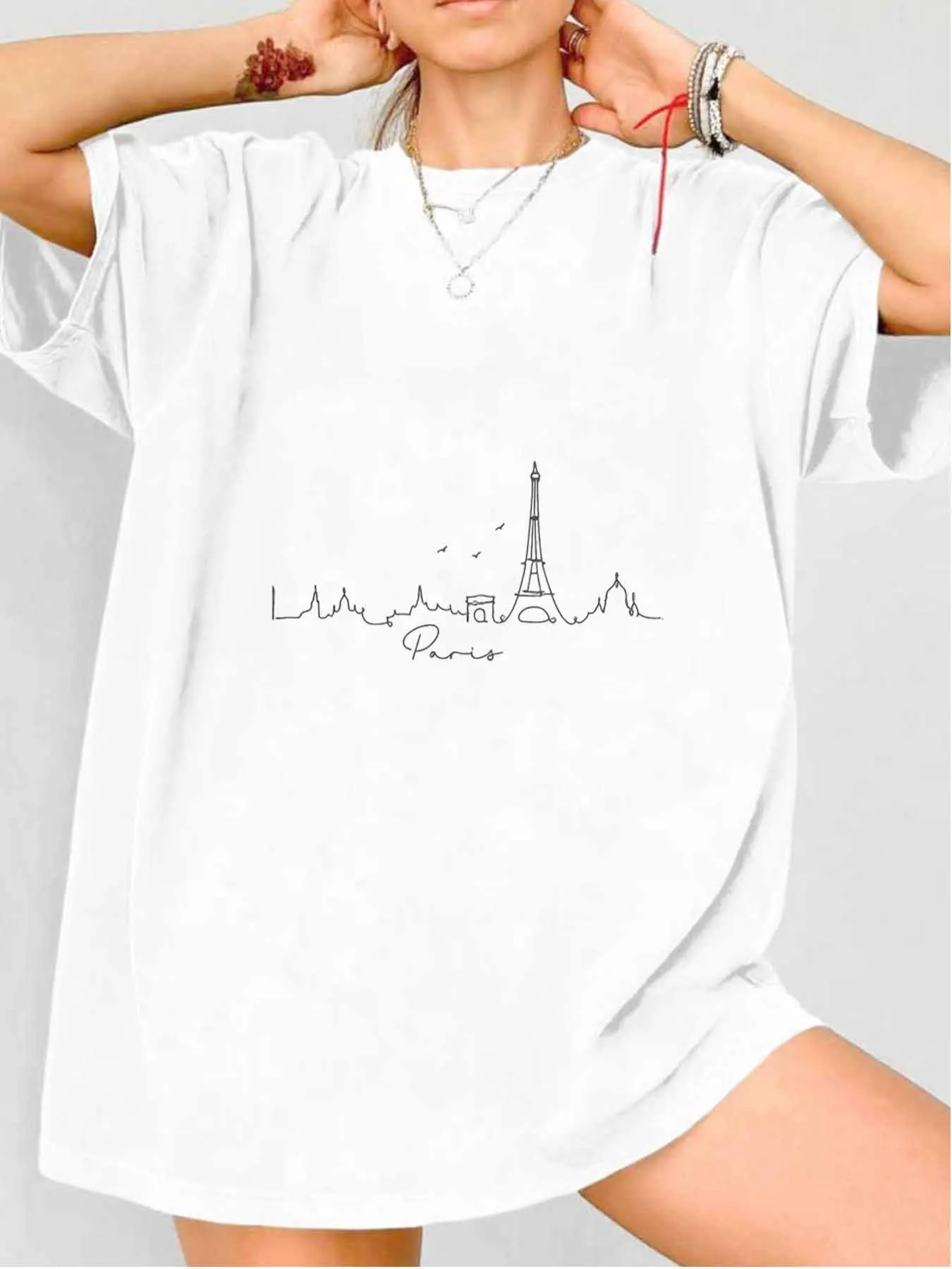 

【116155】Cartoon pattern Crew Neck Women's T-Shirt Short Sleeve Fashion Printed Half Sleeve Top Stretch T-Shirt