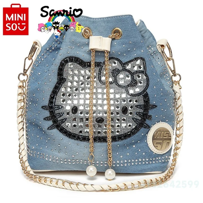 Miniso Sanrio Women's Bucket Bag Fashionable and High Quality Diamond Inlaid Crossbody Bag Cartoon Large Capacity Women's Bag