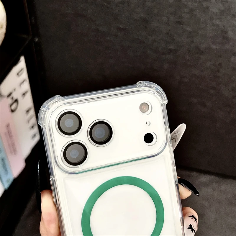 Schokbestendig Armor Voor Magsafe Helder Acryl Telefoon Case Voor iPhone 17 17Air 17Pro 17Pro Max Draadloos Opladen Beschermhoes