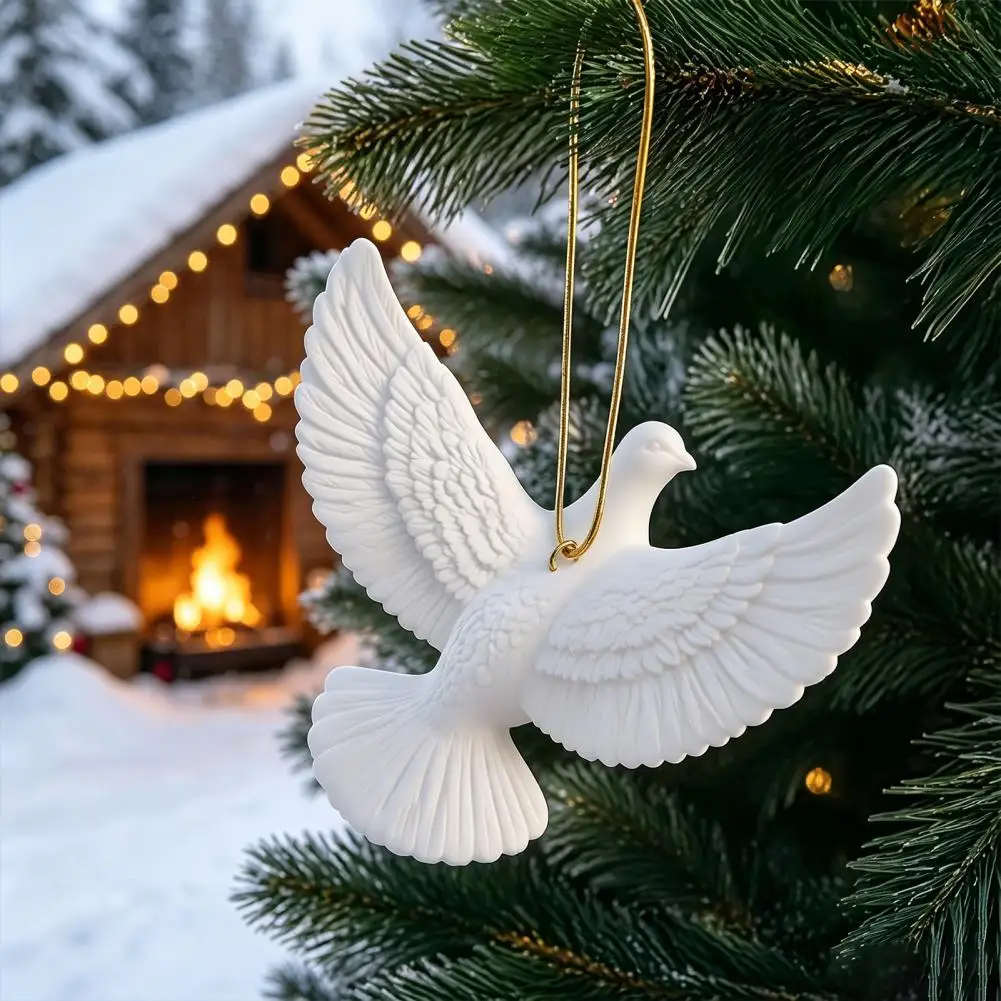 Decorative Hanging Bird White Bird Ornament Resin Decoration Peace Bird Hanging Pendant with Gold String Christmas Tree Home