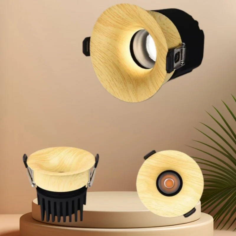 

Retro built-in medieval-style downlight with a natural wood tone, with an invisible and borderless walnut wood design