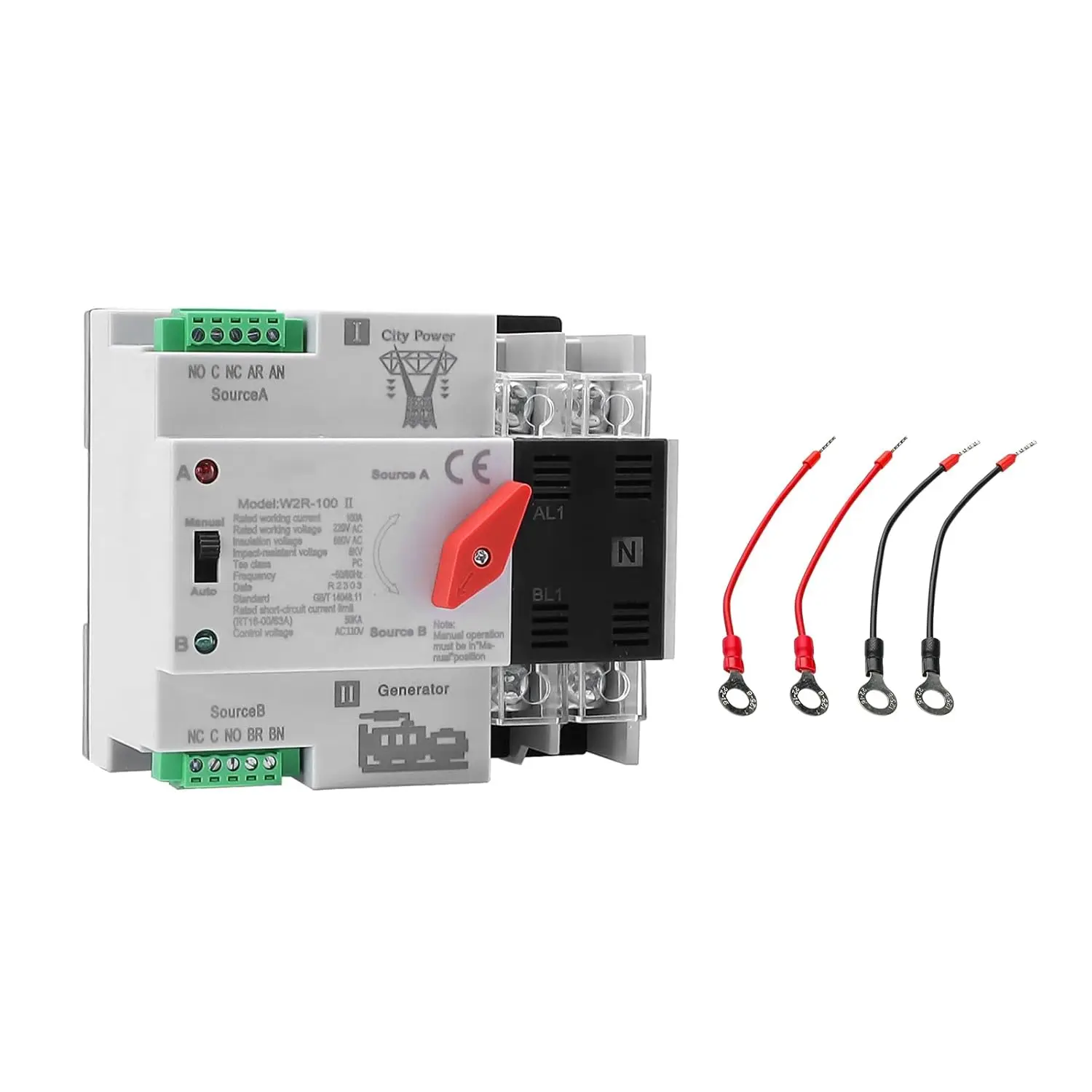Premium 100A AC110V 2Pole ATS, Automatic Manual Solar Dual Power Switch for Home Generator