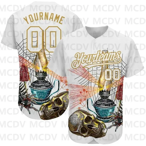 Custom Black Old Gold 3D Plant And Skull Fashion Authentic Baseball Jersey