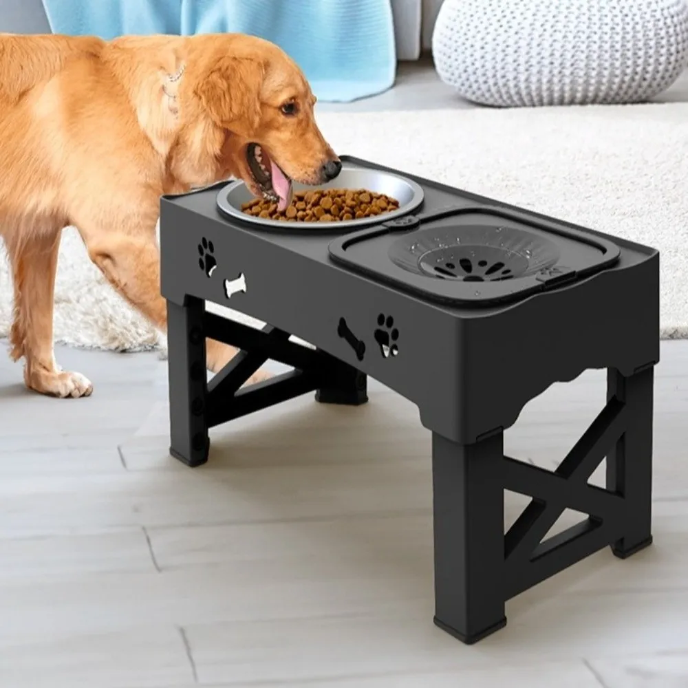 

3 in 1 Pet Feeder Anti-Slip Adjustable Height Elevated Dog Bowls Anti-Spill Foldable Stand Dog Double Bowls