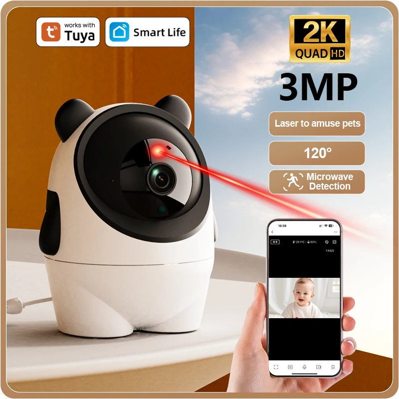 

Danmini Home Security Camera Night Vision Baby Monitor Tuya 3MP 2K Pet Monitor 120° Wide-angle Monitoring Infrared Camera C13