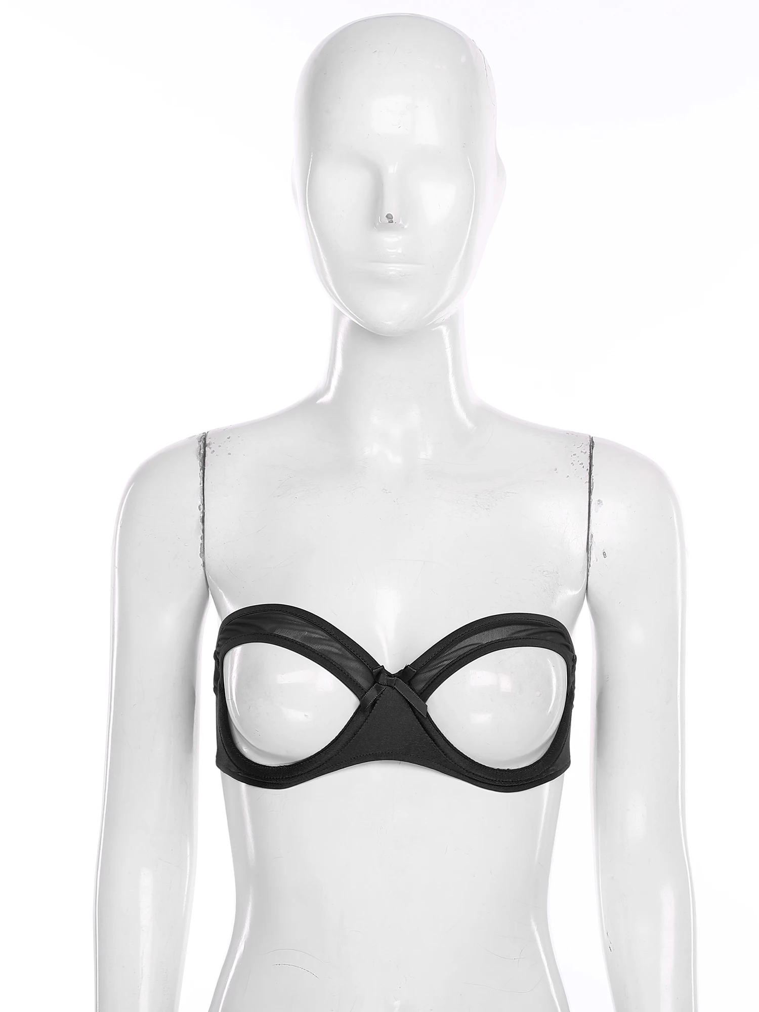 

Women Wet Look Bra Sheer Mesh Hollow Out Open Nipples Bra Underwired Exotic Unlined Bralette Sexy Brassiere Balconette Underwear
