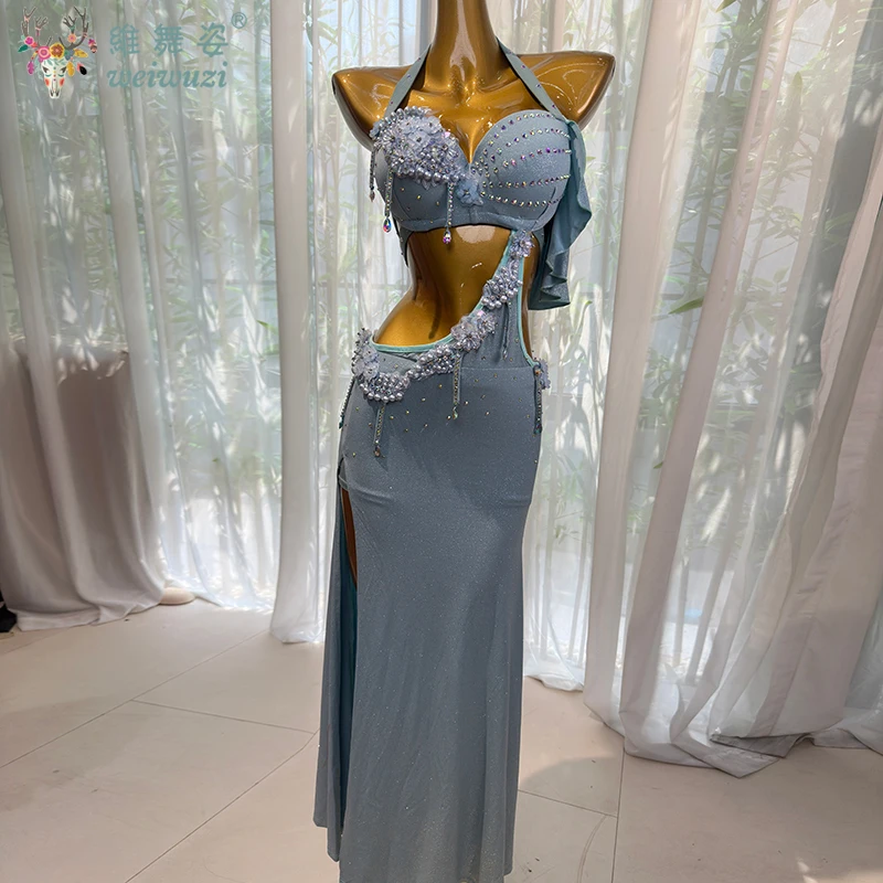 Trajes de dança do ventre terno feminino personalizado requintado pérola borla desempenho traje adulto dança oriental competição roupas