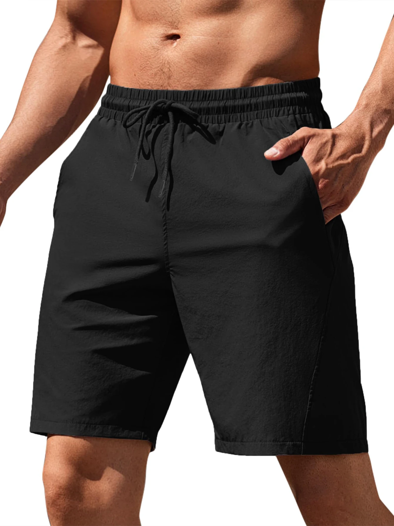 Sommer Herren Schwarze Sportshorts Elastischer Bund Lässige Jogging-Shorts für Fitness