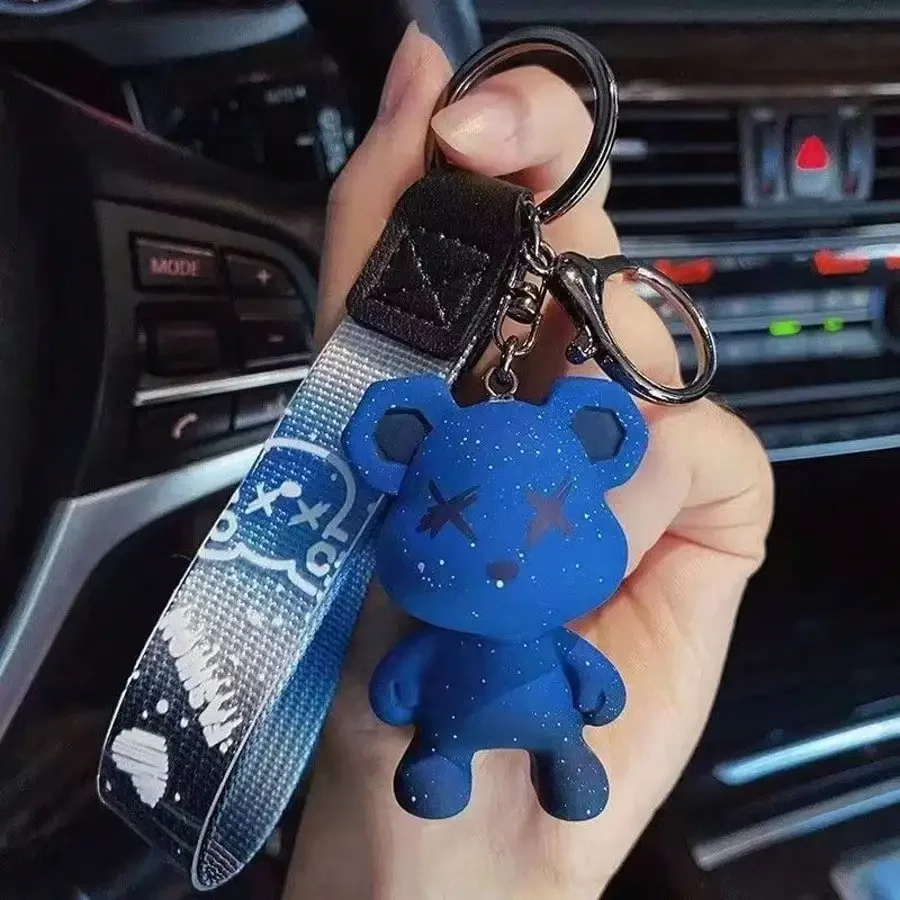 

Cute Cartoon Galaxy Bear Keychain Gradient Lizard Charm Kawaii Backpack Clip Gift For Girls Boys Friends Cool Keyring Blue