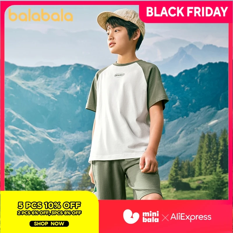 

Balabala Set Boys Clothing 2024 Summer New Collection Sporty Printed Short-Sleeve Two-Piece Set for Mid to Big Kids Handsome