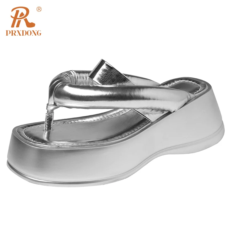 

PRXDONG Brand Women's Shoes New Fashion Summer High Heels Platform Open Toe Black Silver Dress Party Casual Flip-flops Sandals