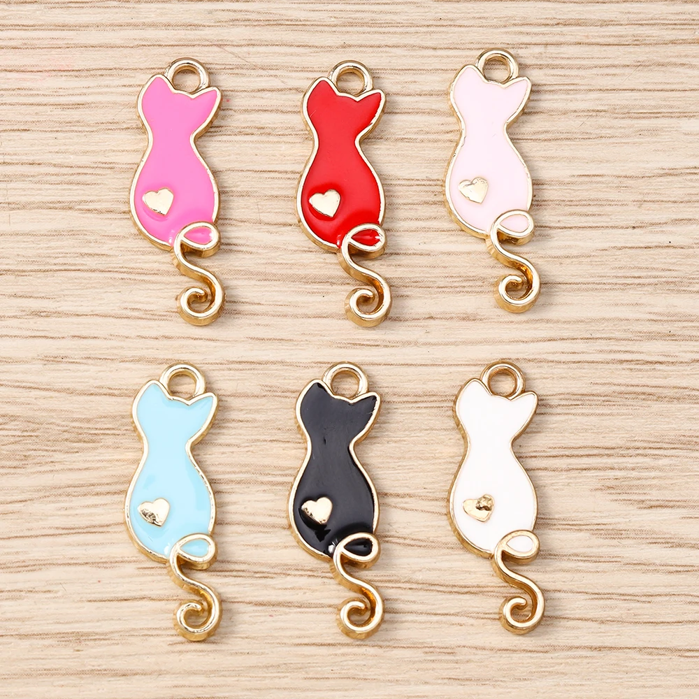 Tusember 20 Stück Niedliche Kätzchen-Emaille Kawaii Herz-Katzen-Charms für Schmuckherstellung, Niedliche Ohrringe, Anhänger, Halsketten, Armbänder, DIY-Handwerk – Detail 7
