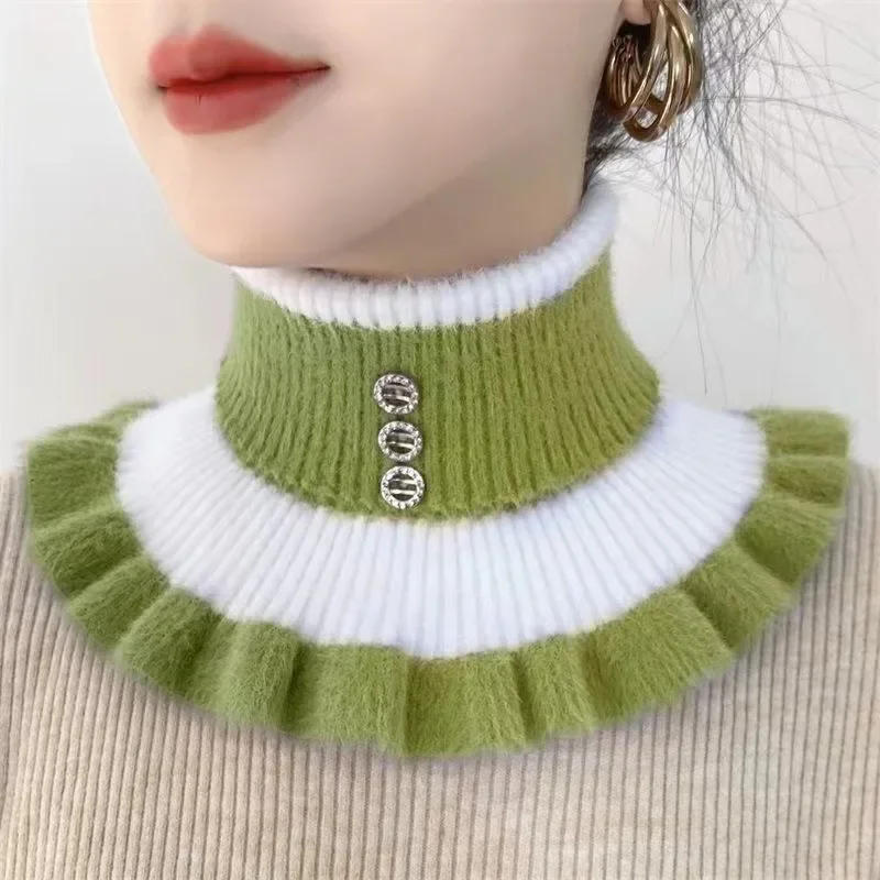 Thickened Imitation Mink Velvet Fake Collar Cervical Protection Knitted Striped Scarf for Warmth Versatile Women Neck Cover
