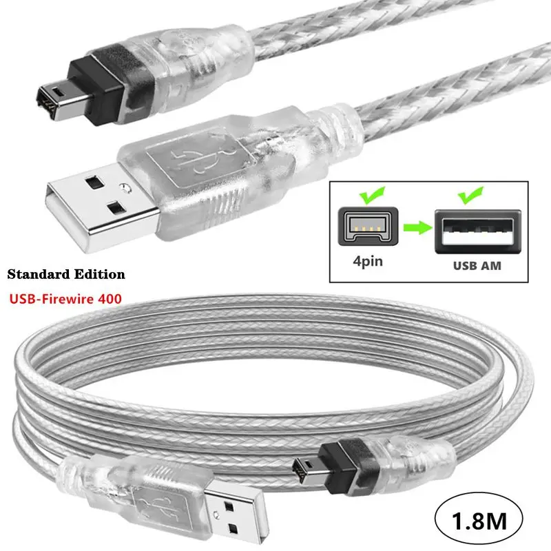 1.8m Standard Double Shielded Transparent White 1394 4P to USB A Male Sony Digital Camera DV Machine Dedicated Adapter Cable