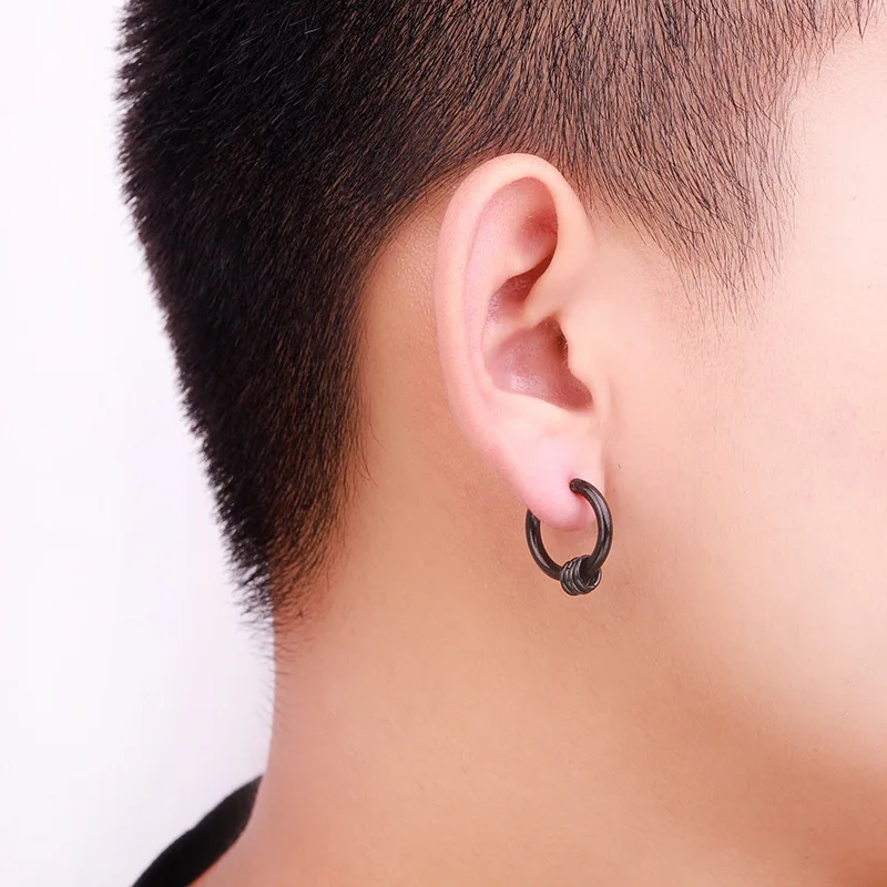 1 Piece Black Gothic Non Pierced Painless Ear Clip Earrings For Women Men Stainless Steel Fake Earrings Punk Pop Jewelry