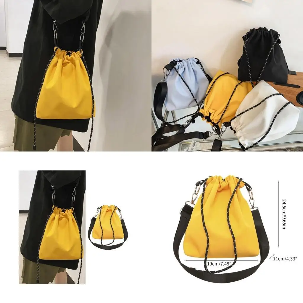 

D46D Stylish Nylon Shoulder Bag for Women Fashionable Crossbody Bags Drawstring Handbag for Ladies