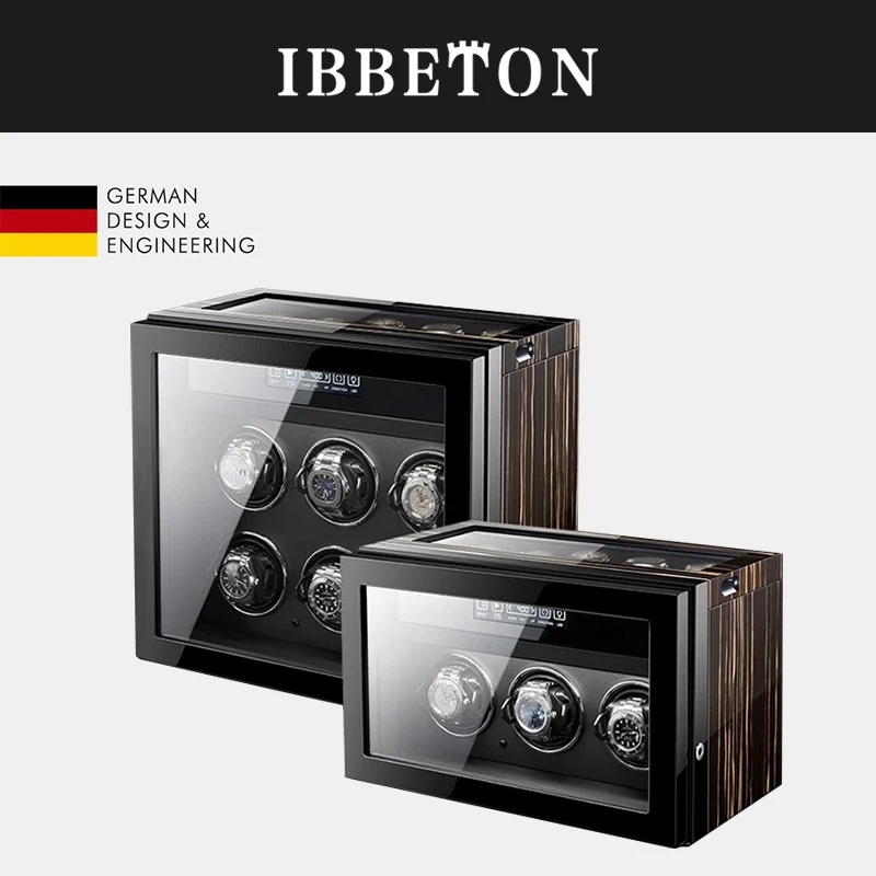 

IBBETON Luxury Safe Wooden Watch Box Mechanical Automatic Watch Winder 3/6/9 Storage Display Box New LCD Touch Screen Key Lock