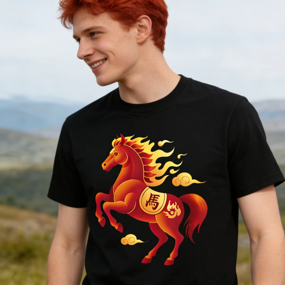 

Fire Horse Red Chinese Zodiac Shirt Lunar New Year 2026 T-Shirt Fashion Holiday Unisex Tshirt Men Women Festival Costumes