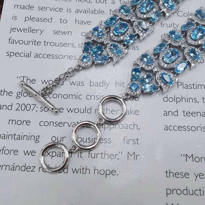 SACE GEMS Arrival Trend 925 Sterling Silver Swiss Blue Topaz Gemstone Bracelrts for Women Engagement Cocktail Party Fine Jewelry