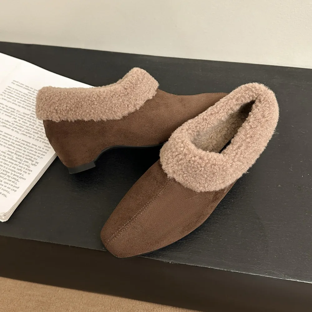 Elegant Women Pumps Thick Low Heel 2026 Winter Warm Fur Shoes New Fashion Ladies Shoes for Party Dress Pumps Pointed To Footwear - view 4