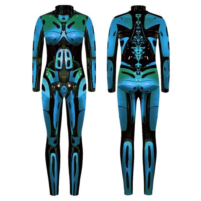 

Unisex Cyber Punk 3D Digital Printing Halloween Party Role Play Outfit Women Men Cosplay Costume Carnival Jumpsuit