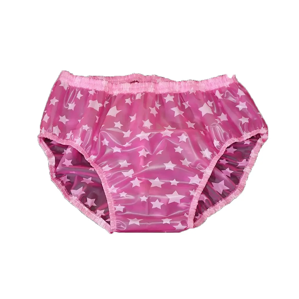 Transparent Men Soft Pentagram PVC Thickened Underpants Smooth Silent ABDL Plastic Briefs Couple Waterproof Adult Baby Panties