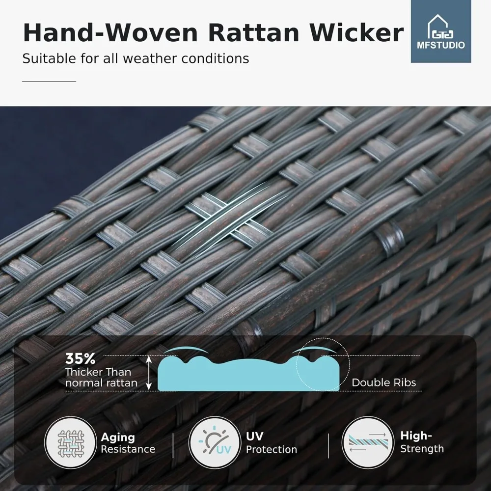 طقم أثاث فناء من الخيزران مكون من 4 قطع، أطقم محادثة خارجية صغيرة على شكل حرف L