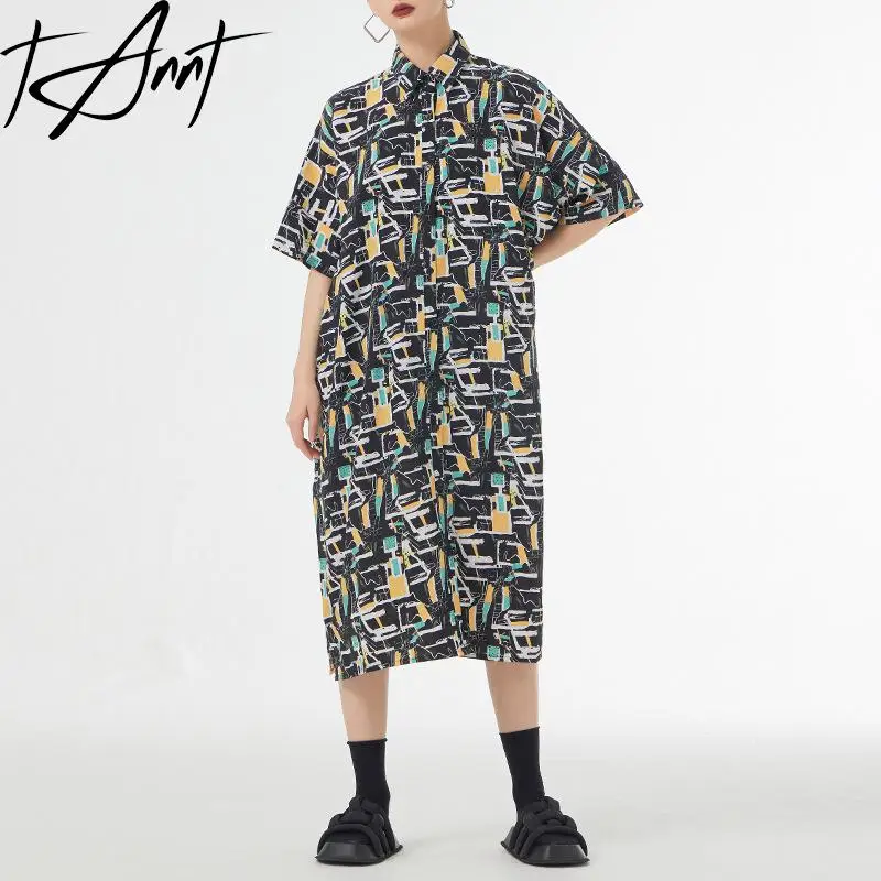 

Tannt Women Dress Fashion Loose Printing Shirts Dresses For Women 2025 New Color Matching Vintage Summer Shirt Dresses